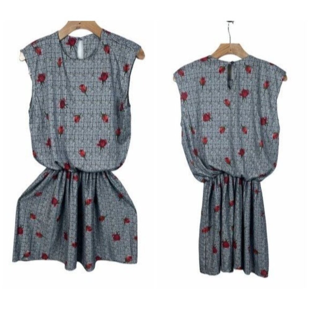 Vintage European Connection Plaid Floral Mini Dress Women Size 7/8